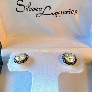 Silver Luxuries Marcasite and Silver Crystal Earrings - NEW in Gift Box